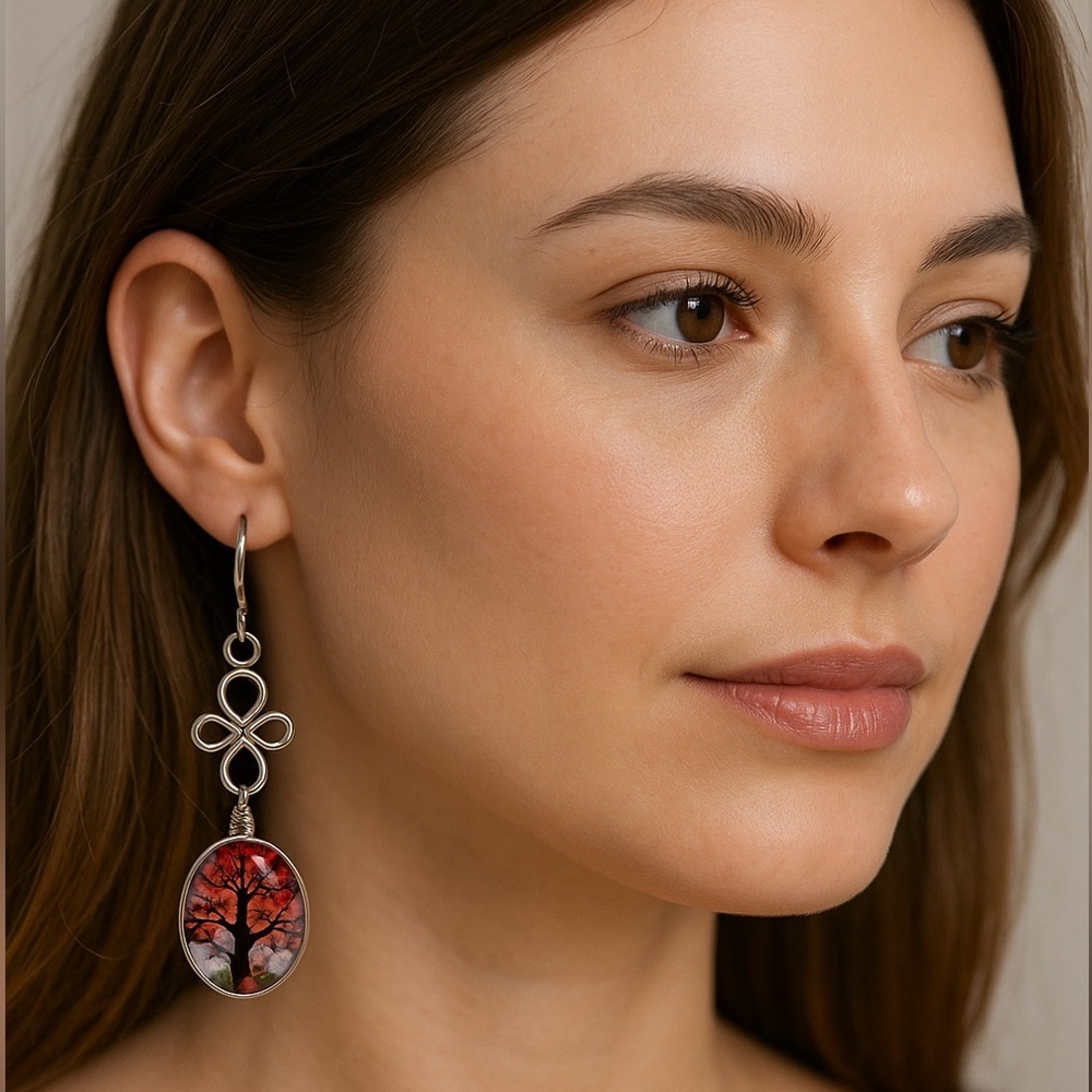 Handmade Resin Tree of Life Dangle Earrings – Stainless Steel Hooks NWT